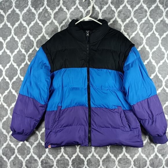 LEGO x Target Jacket Mens Medium Black Blue Puffer Colorblock Brick Print Lining - Picture 3 of 11